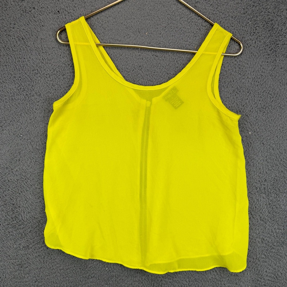 Rue21 Womens Small Neon Yellow Sheer Chiffon Exposed Back Zip Tank Top RN70829